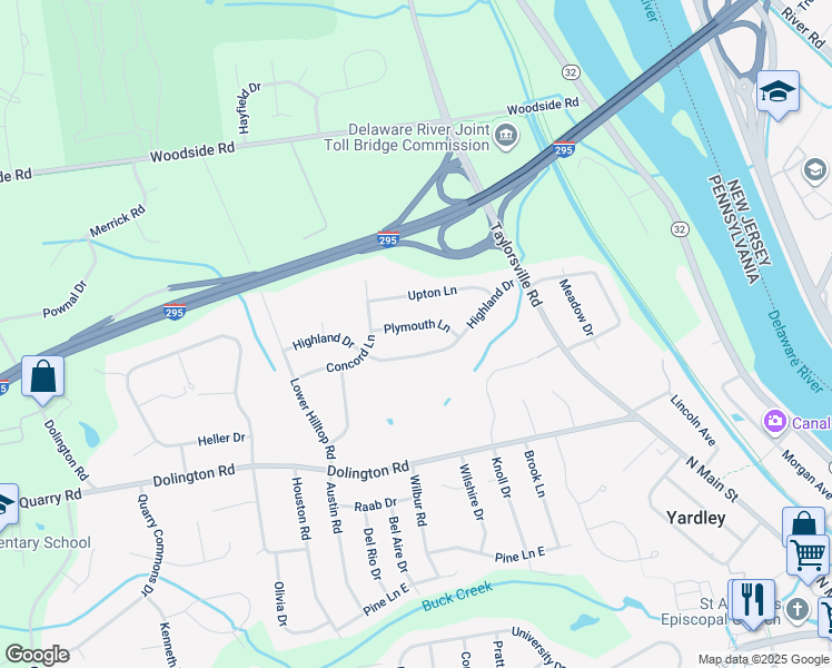map of restaurants, bars, coffee shops, grocery stores, and more near 7 Plymouth Lane in Morrisville