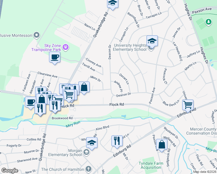 map of restaurants, bars, coffee shops, grocery stores, and more near 41 Deacon Drive in Hamilton Township