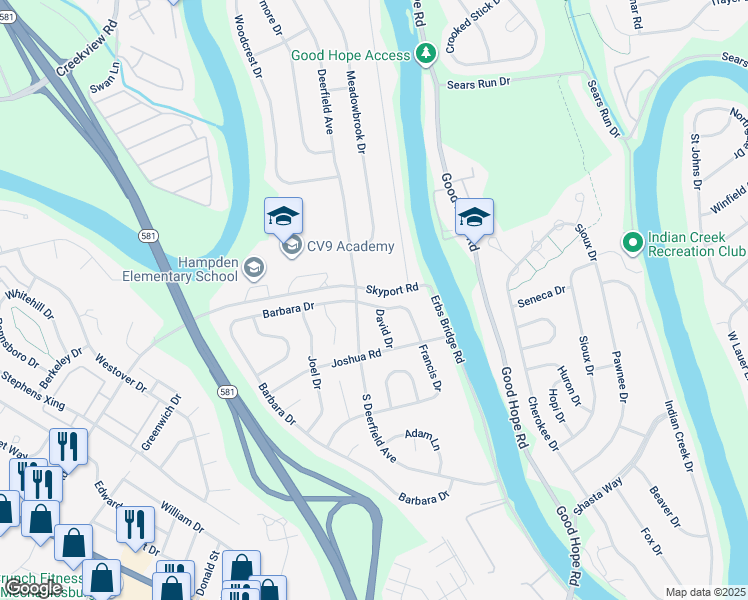 map of restaurants, bars, coffee shops, grocery stores, and more near 517 Francis Drive in Mechanicsburg