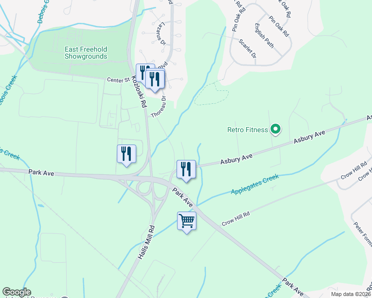 map of restaurants, bars, coffee shops, grocery stores, and more near 11 Griffith Street in Freehold