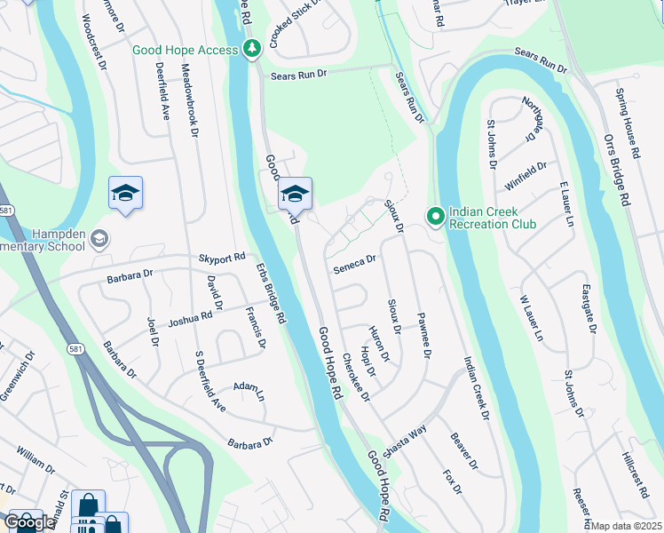map of restaurants, bars, coffee shops, grocery stores, and more near 430 Cherokee Drive in Mechanicsburg