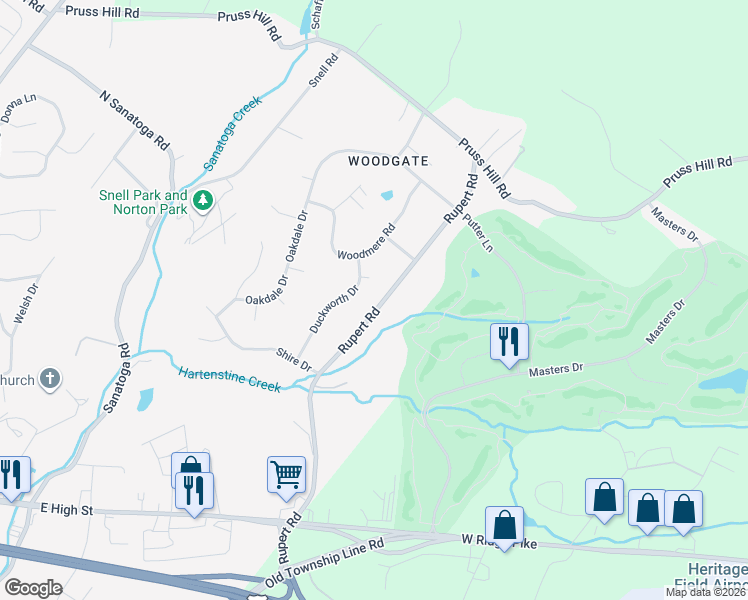 map of restaurants, bars, coffee shops, grocery stores, and more near 1097 Rupert Road in Pottstown