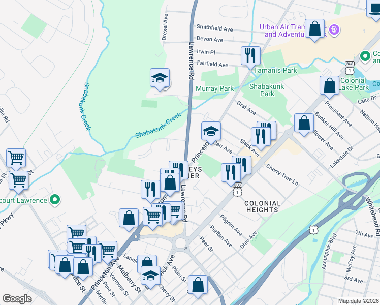 map of restaurants, bars, coffee shops, grocery stores, and more near 416 Lawrenceville Road in Lawrence Township