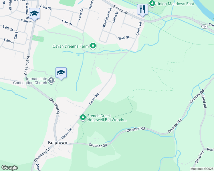 map of restaurants, bars, coffee shops, grocery stores, and more near 125 Center Road in Douglassville