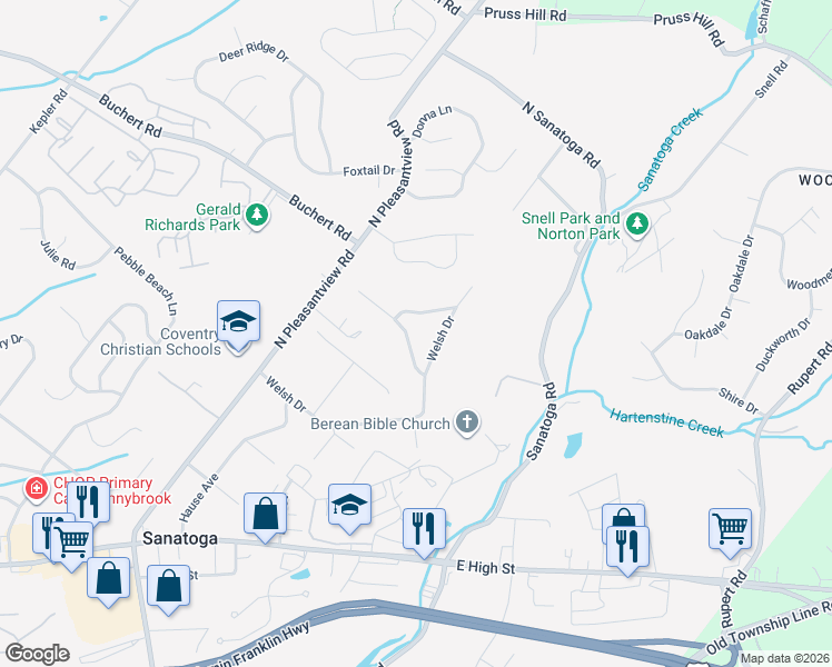 map of restaurants, bars, coffee shops, grocery stores, and more near 2395 Sunnyslope Drive in Pottstown