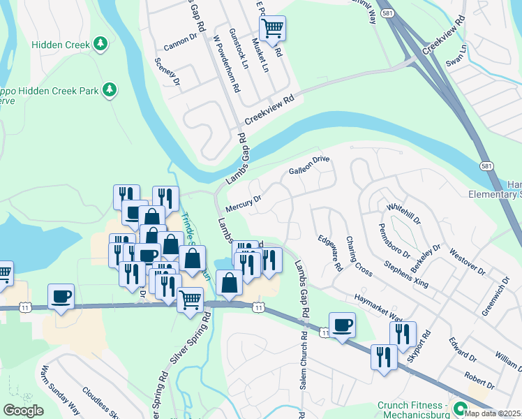 map of restaurants, bars, coffee shops, grocery stores, and more near 6357 Galleon Drive in Mechanicsburg