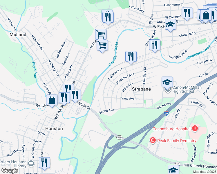 map of restaurants, bars, coffee shops, grocery stores, and more near 148 Alley B in Strabane