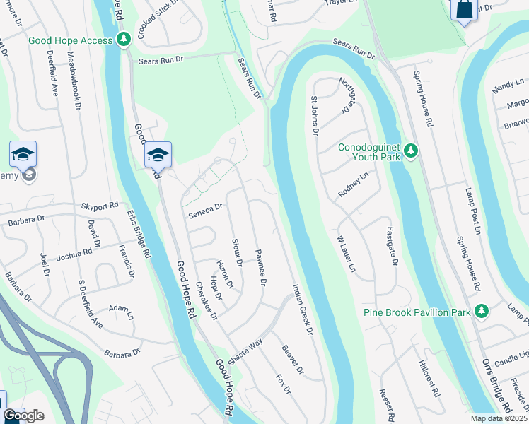 map of restaurants, bars, coffee shops, grocery stores, and more near 333 Indian Creek Drive in Mechanicsburg