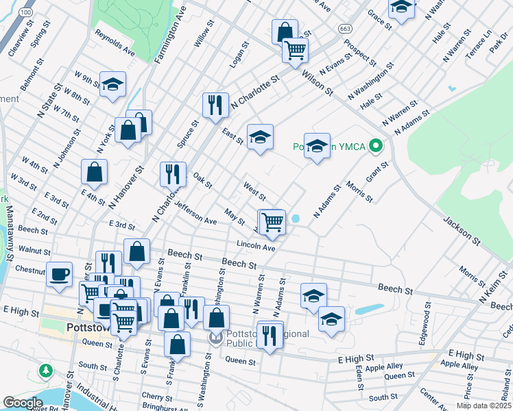 map of restaurants, bars, coffee shops, grocery stores, and more near 517 Butler Avenue in Pottstown
