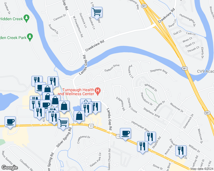 map of restaurants, bars, coffee shops, grocery stores, and more near 415 Mercury Drive in Cumberland County