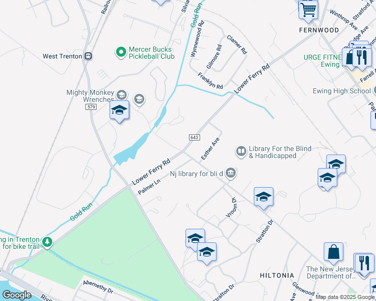 map of restaurants, bars, coffee shops, grocery stores, and more near 2440 Stuyvesant Avenue in Ewing Township