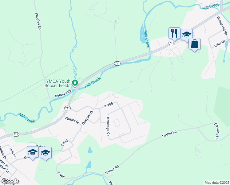 map of restaurants, bars, coffee shops, grocery stores, and more near 215 Oakview Drive in Ligonier