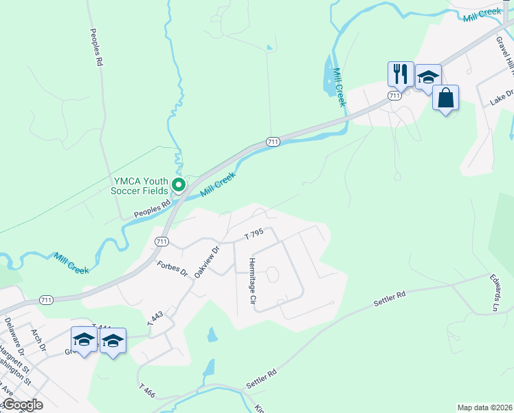 map of restaurants, bars, coffee shops, grocery stores, and more near 215 Oakview Drive in Ligonier