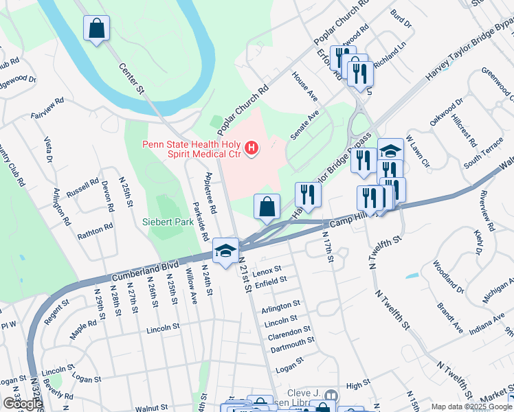 map of restaurants, bars, coffee shops, grocery stores, and more near 429 North 21st Street in Camp Hill