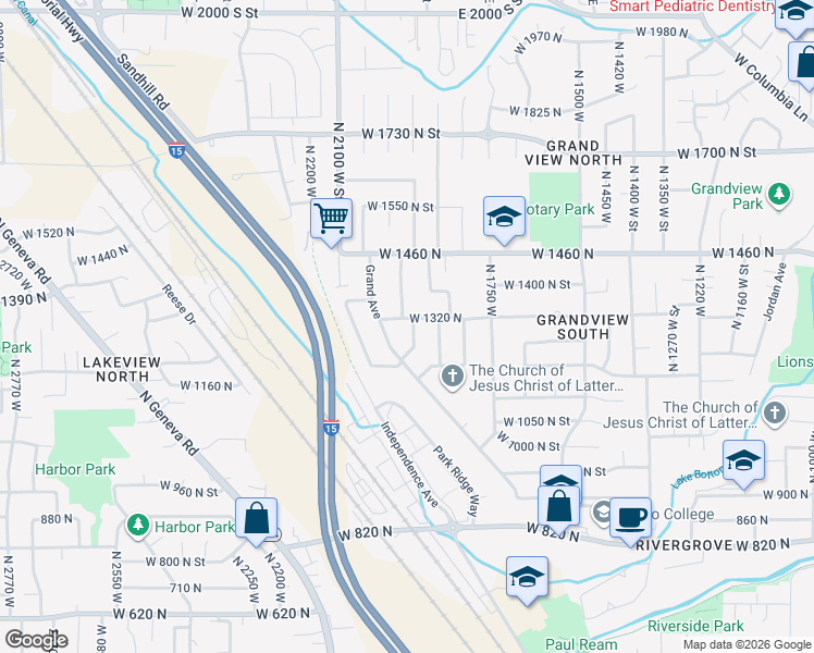 map of restaurants, bars, coffee shops, grocery stores, and more near 1276 Uintah Drive in Provo