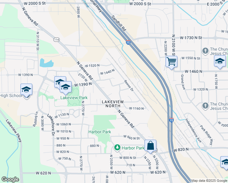map of restaurants, bars, coffee shops, grocery stores, and more near 1306 North Geneva Road in Provo