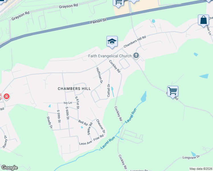 map of restaurants, bars, coffee shops, grocery stores, and more near 715 Cattail Drive in Harrisburg