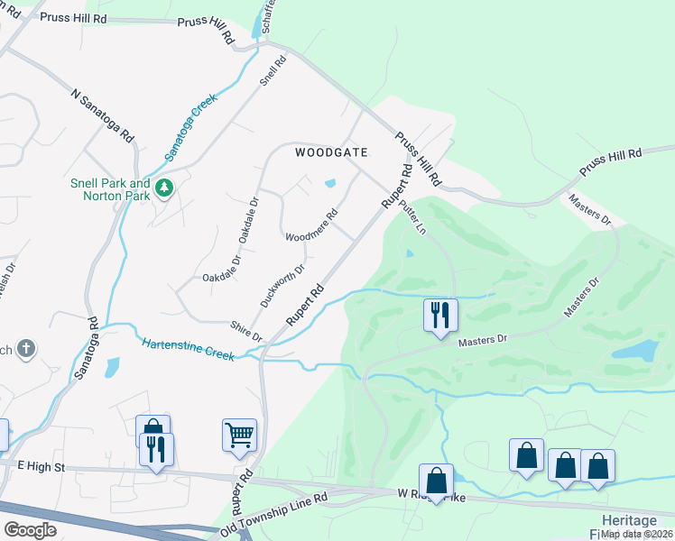 map of restaurants, bars, coffee shops, grocery stores, and more near 1097 Rupert Road in Pottstown