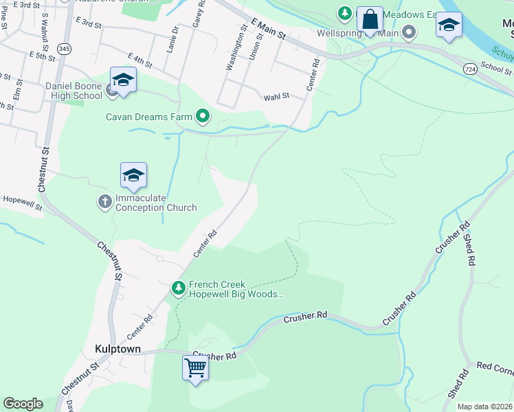 map of restaurants, bars, coffee shops, grocery stores, and more near 95 Center Road in Douglassville