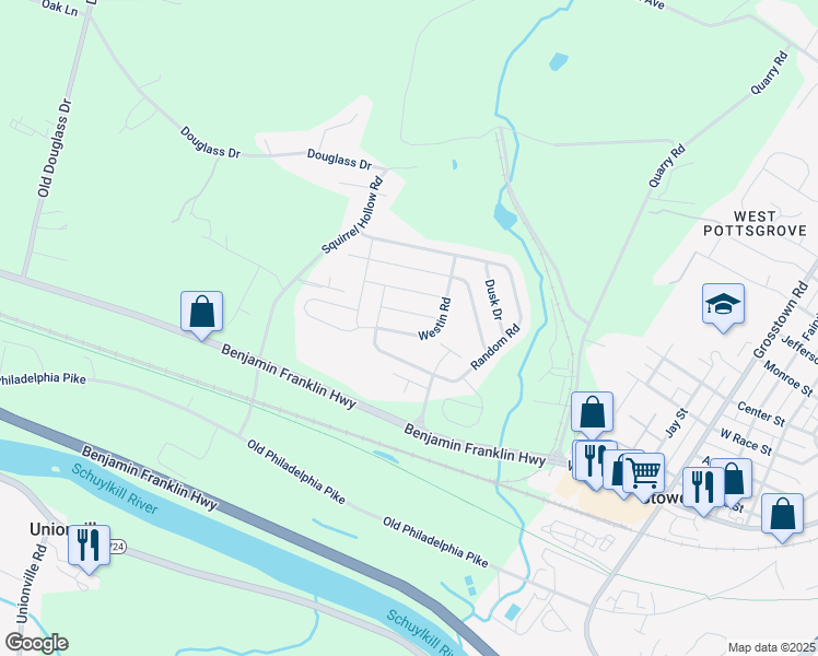 map of restaurants, bars, coffee shops, grocery stores, and more near Random Road in Douglassville