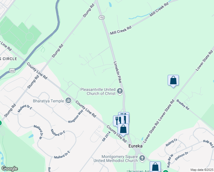 map of restaurants, bars, coffee shops, grocery stores, and more near 115 Muirfield Lane in Chalfont