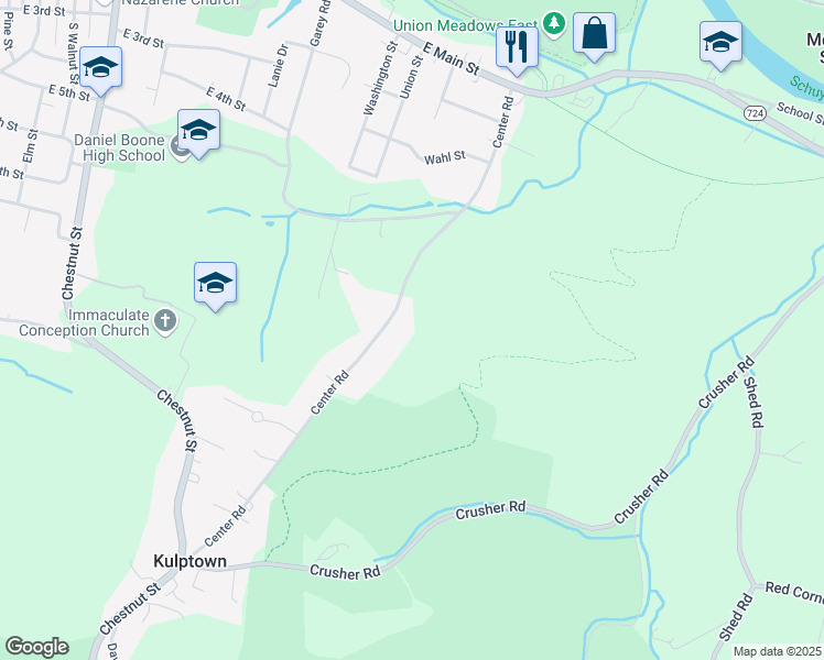 map of restaurants, bars, coffee shops, grocery stores, and more near 93 Center Road in Douglassville