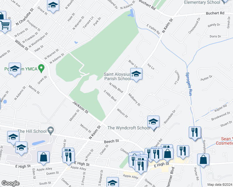 map of restaurants, bars, coffee shops, grocery stores, and more near 671 Hawthorne Avenue in Pottstown