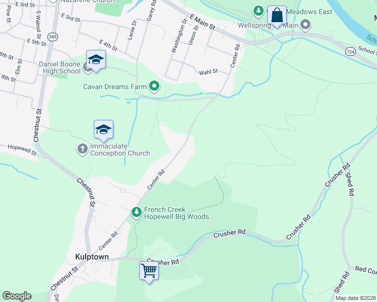 map of restaurants, bars, coffee shops, grocery stores, and more near 95 Center Road in Douglassville