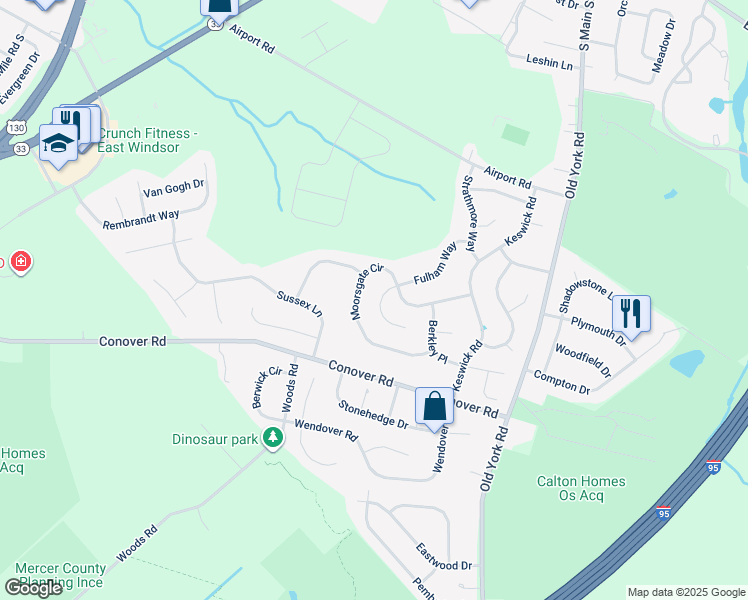 map of restaurants, bars, coffee shops, grocery stores, and more near 8 Hempstead Court in East Windsor