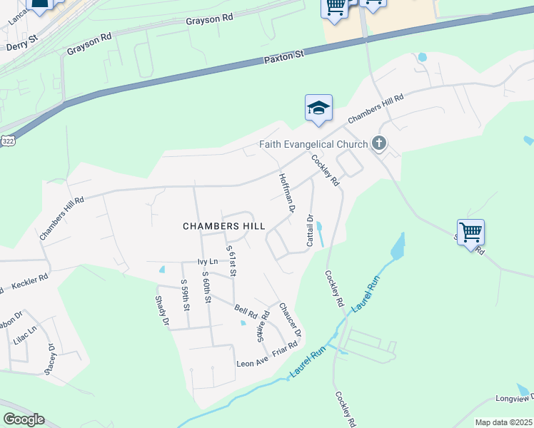 map of restaurants, bars, coffee shops, grocery stores, and more near 6151 Manor Hill Circle in Harrisburg