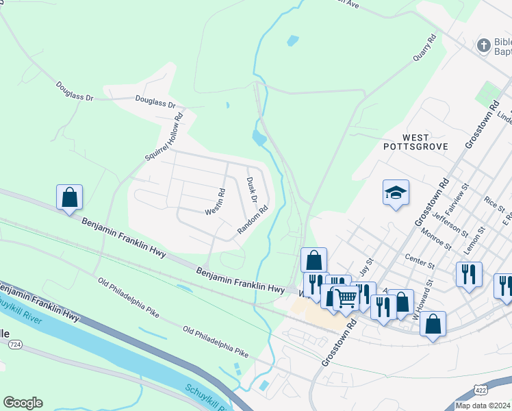map of restaurants, bars, coffee shops, grocery stores, and more near 30 Dusk Drive in Douglassville