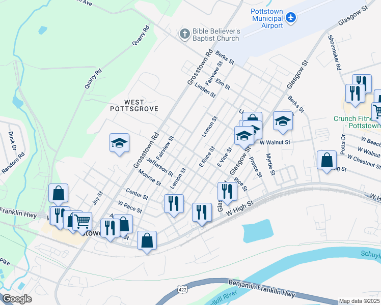 map of restaurants, bars, coffee shops, grocery stores, and more near 322 Lemon Street in Stowe