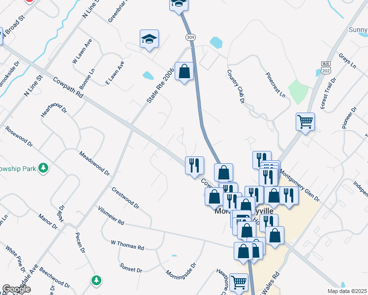 map of restaurants, bars, coffee shops, grocery stores, and more near 100 Carol Court in Lansdale
