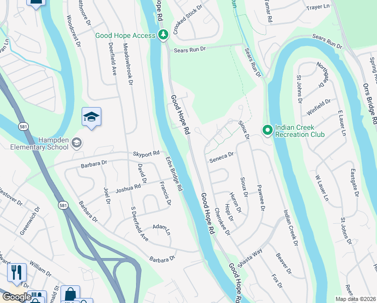 map of restaurants, bars, coffee shops, grocery stores, and more near 531 Good Hope Road in Mechanicsburg