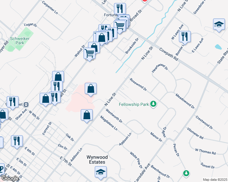 map of restaurants, bars, coffee shops, grocery stores, and more near 1601 North Line Street in Lansdale