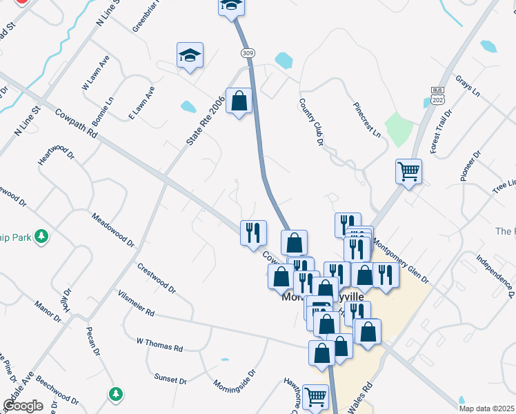 map of restaurants, bars, coffee shops, grocery stores, and more near 406 Dylan Drive in Lansdale