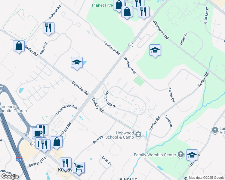 map of restaurants, bars, coffee shops, grocery stores, and more near 211 Brunswick Court in Lansdale