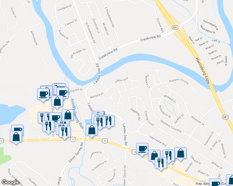 map of restaurants, bars, coffee shops, grocery stores, and more near 6238 Galleon Drive in Mechanicsburg