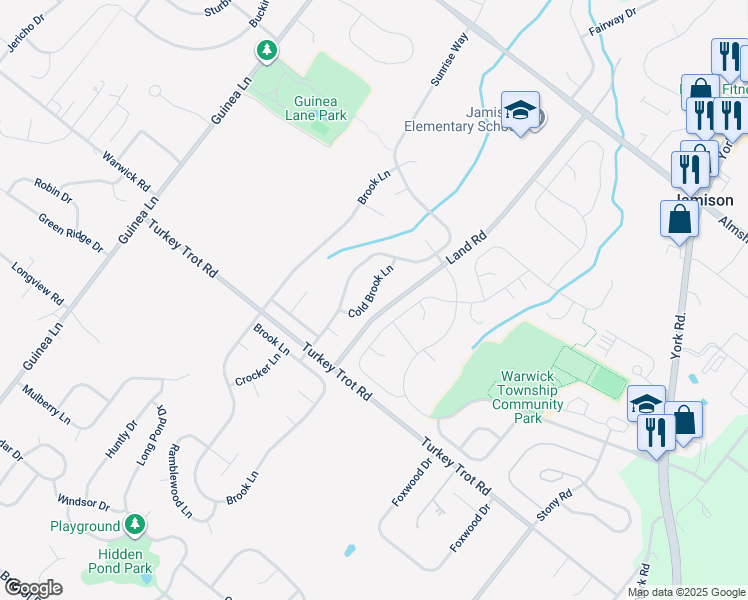 map of restaurants, bars, coffee shops, grocery stores, and more near 1845 Cold Brook Lane in Jamison