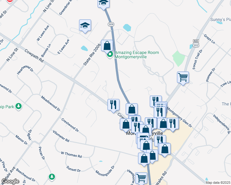 map of restaurants, bars, coffee shops, grocery stores, and more near 403 Dylan Drive in Lansdale