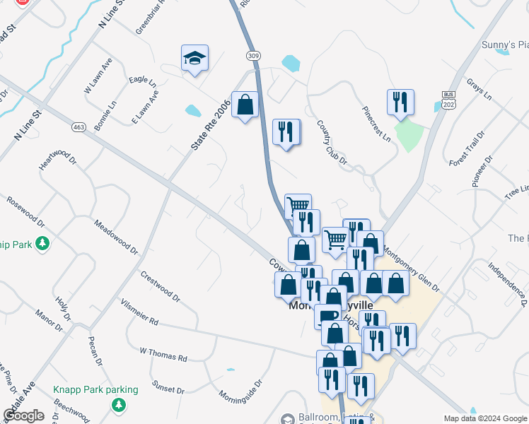 map of restaurants, bars, coffee shops, grocery stores, and more near 403 Dylan Drive in Lansdale