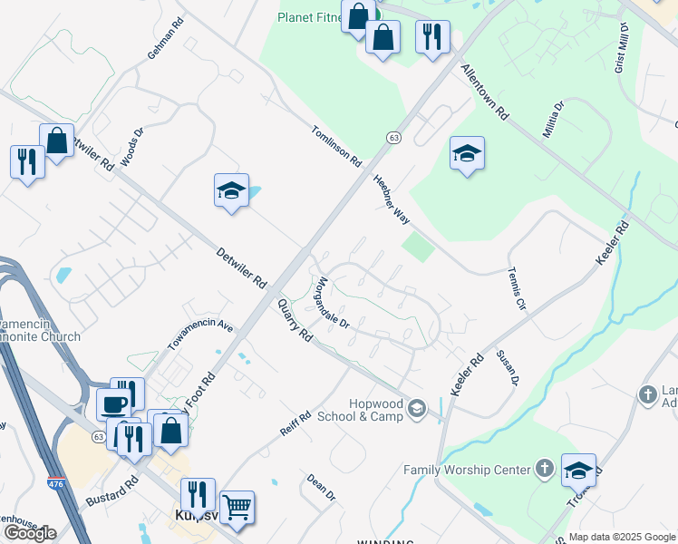 map of restaurants, bars, coffee shops, grocery stores, and more near 211 Brunswick Court in Lansdale