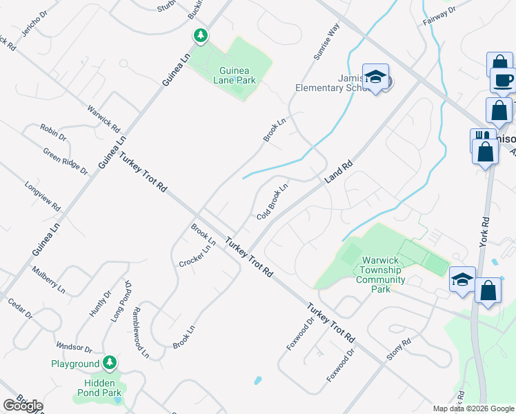 map of restaurants, bars, coffee shops, grocery stores, and more near 1857 Cold Brook Lane in Jamison