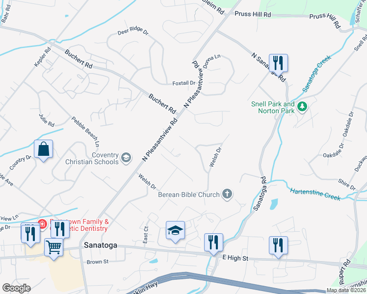 map of restaurants, bars, coffee shops, grocery stores, and more near 927 Oak Drive in Pottstown