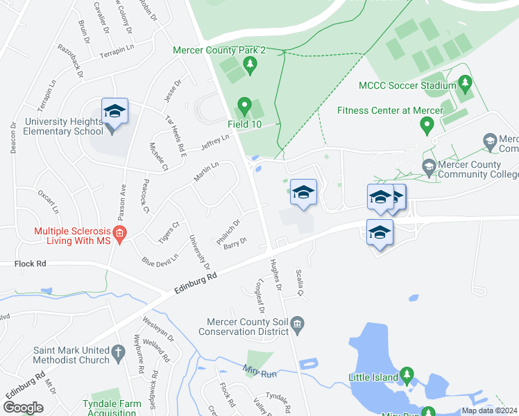 map of restaurants, bars, coffee shops, grocery stores, and more near 901 Hughes Drive in Hamilton Township