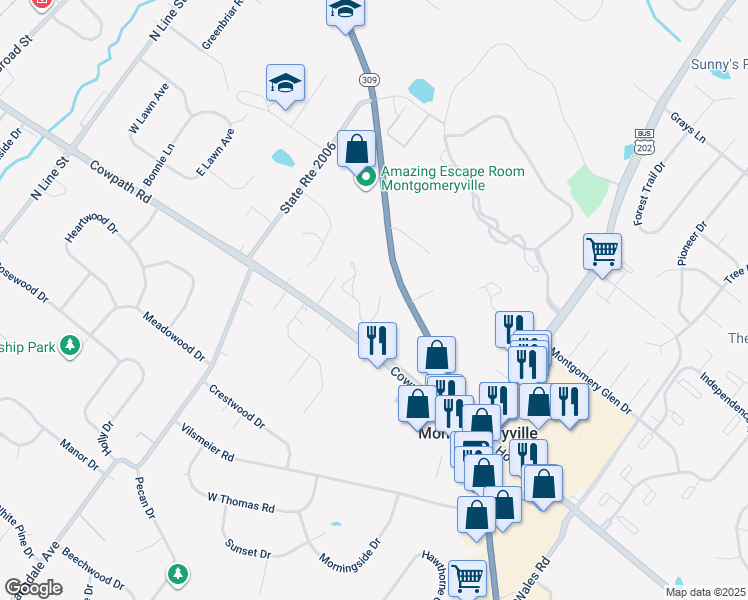 map of restaurants, bars, coffee shops, grocery stores, and more near 203 Dylan Drive in Lansdale