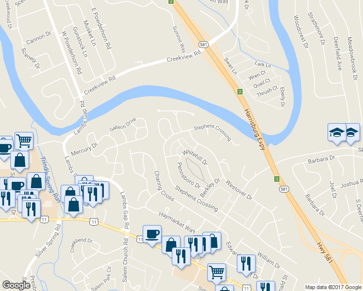 map of restaurants, bars, coffee shops, grocery stores, and more near 16 King's Arms Road in Mechanicsburg