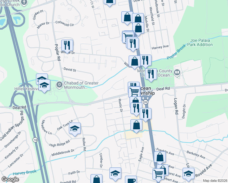 map of restaurants, bars, coffee shops, grocery stores, and more near 816 Deal Road in Monmouth County