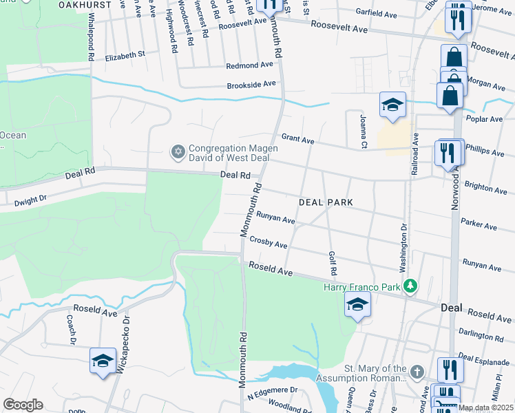 map of restaurants, bars, coffee shops, grocery stores, and more near 460 Runyan Avenue in Deal