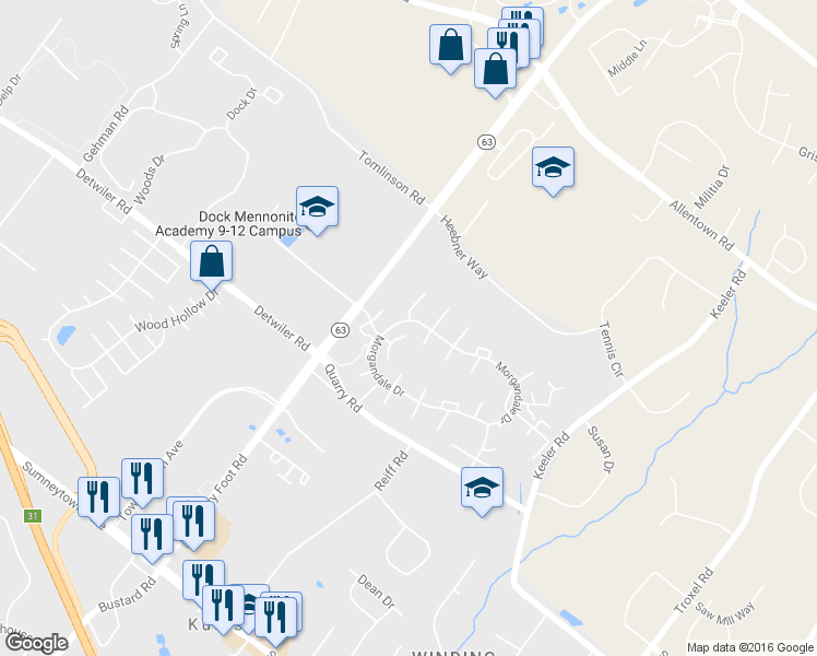 map of restaurants, bars, coffee shops, grocery stores, and more near 218 Brunswick Court in Lansdale